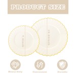 YOUBET 100PCS Ivory Scalloped Plastic Plates - Heavy Duty Gold Disposable Fancy Hard Plates Include 50 Dinner Plate, 50 Dessert Plate, for Wedding & Party