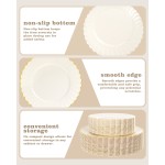 YOUBET 100PCS Ivory Scalloped Plastic Plates - Heavy Duty Gold Disposable Fancy Hard Plates Include 50 Dinner Plate, 50 Dessert Plate, for Wedding & Party