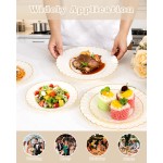 YOUBET 100PCS Ivory Scalloped Plastic Plates - Heavy Duty Gold Disposable Fancy Hard Plates Include 50 Dinner Plate, 50 Dessert Plate, for Wedding & Party