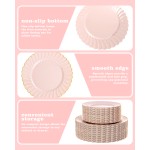 YOUBET 100PCS Pink Scalloped Plastic Plates - Heavy Duty Gold Disposable Fancy Hard Plates Include 50 Dinner Plate, 50 Dessert Plate, for Wedding & Party