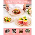 YOUBET 100PCS Pink Scalloped Plastic Plates - Heavy Duty Gold Disposable Fancy Hard Plates Include 50 Dinner Plate, 50 Dessert Plate, for Wedding & Party