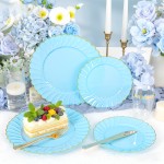175PCS Blue Scalloped Plastic Plates - Light Blue Disposable Dinnerware Set Include 50 Plates, 75 Gold Silverware, 25 Cups, 25 Napkins for Party & Wedding & Baby Shower