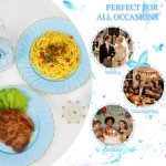 175PCS Blue Scalloped Plastic Plates - Light Blue Disposable Dinnerware Set Include 50 Plates, 75 Gold Silverware, 25 Cups, 25 Napkins for Party & Wedding & Baby Shower