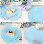 175PCS Blue Scalloped Plastic Plates - Light Blue Disposable Dinnerware Set Include 50 Plates, 75 Gold Silverware, 25 Cups, 25 Napkins for Party & Wedding & Baby Shower