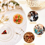 175PCS Gold Scalloped Plastic Plates - Clear and Gold Disposable Dinnerware Set Include 50 Plates, 75 Gold Silverware, 25 Cups, 25 Napkins for Party & Wedding