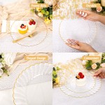 175PCS Gold Scalloped Plastic Plates - Clear and Gold Disposable Dinnerware Set Include 50 Plates, 75 Gold Silverware, 25 Cups, 25 Napkins for Party & Wedding