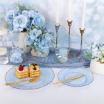 175PCS Clear Blue Scalloped Plastic Plates - Blue and Gold Disposable Dinnerware Set Include 50 Plates, 75 Gold Silverware, 25 Cups, 25 Napkins for Party & Wedding & Baby Shower