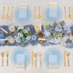 175PCS Clear Blue Scalloped Plastic Plates - Blue and Gold Disposable Dinnerware Set Include 50 Plates, 75 Gold Silverware, 25 Cups, 25 Napkins for Party & Wedding & Baby Shower