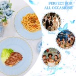 175PCS Clear Blue Scalloped Plastic Plates - Blue and Gold Disposable Dinnerware Set Include 50 Plates, 75 Gold Silverware, 25 Cups, 25 Napkins for Party & Wedding & Baby Shower