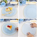 175PCS Clear Blue Scalloped Plastic Plates - Blue and Gold Disposable Dinnerware Set Include 50 Plates, 75 Gold Silverware, 25 Cups, 25 Napkins for Party & Wedding & Baby Shower