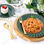 175PCS Green Scalloped Plastic Plates - Green and Gold Disposable Dinnerware Set Include 50 Plates, 75 Gold Silverware, 25 Cups, 25 Napkins for Party & Wedding