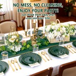 175PCS Green Scalloped Plastic Plates - Green and Gold Disposable Dinnerware Set Include 50 Plates, 75 Gold Silverware, 25 Cups, 25 Napkins for Party & Wedding