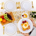 175PCS Gold Scalloped Plastic Plates - White and Gold Disposable Dinnerware Set Include 50 Plates, 75 Gold Silverware, 25 Cups, 25 Napkins for Party & Wedding