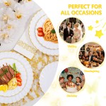 175PCS Gold Scalloped Plastic Plates - White and Gold Disposable Dinnerware Set Include 50 Plates, 75 Gold Silverware, 25 Cups, 25 Napkins for Party & Wedding