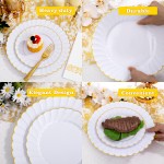 175PCS Gold Scalloped Plastic Plates - White and Gold Disposable Dinnerware Set Include 50 Plates, 75 Gold Silverware, 25 Cups, 25 Napkins for Party & Wedding