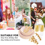 350PCS Pink Scalloped Plastic Plates - Pink and Gold Disposable Dinnerware Set Include 100 Plates, 150 Gold Silverware, 50 Cups, 50 Napkins for Wedding & Party Mothers Day