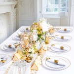 350PCS Gold Scalloped Plastic Plates - White and Gold Disposable Dinnerware Set Include 100 Plates, 150 Gold Silverware, 50 Cups, 50 Napkins for Wedding Party
