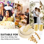 350PCS Ivory Scalloped Plastic Plates - Ivory and Gold Disposable Dinnerware Set Include 100 Plates, 150 Gold Silverware, 50 Cups, 50 Napkins for Wedding & Party