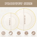 YOUBET 60PCS Ivory Scalloped Plastic Plates - Hard Craem and Gold Fancy Disposable Plates include 30 Gold Dinner Plate, 30 Dessert Plate for Wedding Party