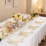 YOUBET 60PCS Ivory Scalloped Plastic Plates - Hard Craem and Gold Fancy Disposable Plates include 30 Gold Dinner Plate, 30 Dessert Plate for Wedding Party