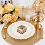 YOUBET 60PCS Ivory Scalloped Plastic Plates - Hard Craem and Gold Fancy Disposable Plates include 30 Gold Dinner Plate, 30 Dessert Plate for Wedding Party
