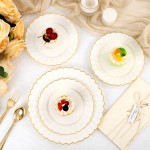 YOUBET 60PCS Ivory Scalloped Plastic Plates - Hard Craem and Gold Fancy Disposable Plates include 30 Gold Dinner Plate, 30 Dessert Plate for Wedding Party