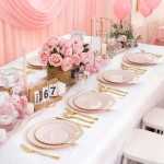 YOUBET 60PCS Pink Scalloped Plastic Plates - Hard Pink and Gold Fancy Disposable Plates include 30 Gold Dinner Plate, 30 Dessert Plate for Party & Wedding & Baby Shower