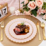 YOUBET 60PCS Pink Scalloped Plastic Plates - Hard Pink and Gold Fancy Disposable Plates include 30 Gold Dinner Plate, 30 Dessert Plate for Party & Wedding & Baby Shower