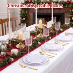 YOUBET 60PCS Red Scalloped Plastic Plates - Heavy Duty White and Red Rim Disposable Plates include 30 Hard Dinner Plate, 30 Dessert Plate for Party & Wedding