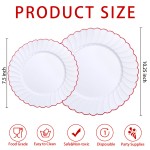 YOUBET 60PCS Red Scalloped Plastic Plates - Heavy Duty White and Red Rim Disposable Plates include 30 Hard Dinner Plate, 30 Dessert Plate for Party & Wedding