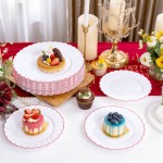 YOUBET 60PCS Red Scalloped Plastic Plates - Heavy Duty White and Red Rim Disposable Plates include 30 Hard Dinner Plate, 30 Dessert Plate for Party & Wedding