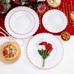 YOUBET 60PCS Red Scalloped Plastic Plates - Heavy Duty White and Red Rim Disposable Plates include 30 Hard Dinner Plate, 30 Dessert Plate for Party & Wedding
