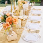 700PCS Gold Plastic Dinnerware Set - White and Gold Disposable Plates for 100 Guest - 200 Disposable Plates, 300 Heavy Duty Plastic Silverware, 100 Cups,100 Napkins for Wedding