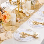 700PCS Gold Plastic Dinnerware Set - White and Gold Disposable Plates for 100 Guest - 200 Disposable Plates, 300 Heavy Duty Plastic Silverware, 100 Cups,100 Napkins for Wedding
