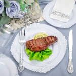 700PCS Silver Plastic Plates - White and Silver Disposable Plates - Silvery Plastic Dinnerware Set - Include 200 Plates, 300 Heavy Duty Silverware, 100 Cups and 100 Napkins for Wedding & Party