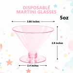 YOUBET 100 PCS Pink Plastic Martini Glasses - 5oz Disposable Cocktail Coupe Glasses for Parties & Gatherings & Weddings & Mother's Day & Valentine’s Day