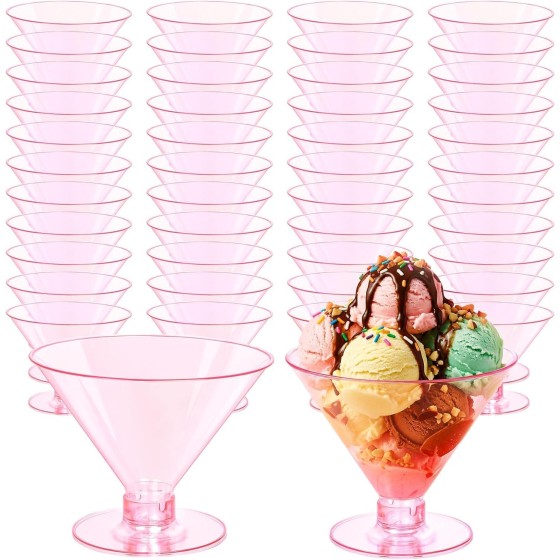 YOUBET 100 PCS Pink Plastic Martini Glasses - 5oz Disposable Cocktail Coupe Glasses for Parties & Gatherings & Weddings & Mother's Day & Valentine’s Day