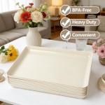 YOUBET 8 Pack Plastic Serving Trays - 10" x 14" Ivory Wheat Straw Trays for Serving Food - Super Strong Disposable Platters, Heavy Duty Plastic Trays for BBQ, Picnic, Party, Wedding