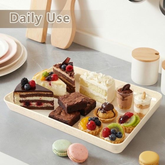 YOUBET 8 Pack Plastic Serving Trays - 10" x 14" Ivory Wheat Straw Trays for Serving Food - Super Strong Disposable Platters, Heavy Duty Plastic Trays for BBQ, Picnic, Party, Wedding