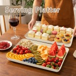 YOUBET 8 Pack Plastic Serving Trays - 10" x 14" Ivory Wheat Straw Trays for Serving Food - Super Strong Disposable Platters, Heavy Duty Plastic Trays for BBQ, Picnic, Party, Wedding