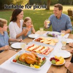 YOUBET 4 Pack Plastic Serving Trays - 10" x 14" White Trays for Serving Food - Super Strong Disposable Platters, Heavy Duty Plastic Trays for BBQ, Picnic, Party, Wedding