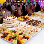 YOUBET 4 Pack Plastic Serving Trays - 10" x 14" White Trays for Serving Food - Super Strong Disposable Platters, Heavy Duty Plastic Trays for BBQ, Picnic, Party, Wedding