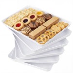 YOUBET 6 Pack Plastic Serving Trays - 10" x 14" White Trays for Serving Food - Super Strong Disposable Platters, Heavy Duty Plastic Trays for BBQ, Picnic, Party, Wedding