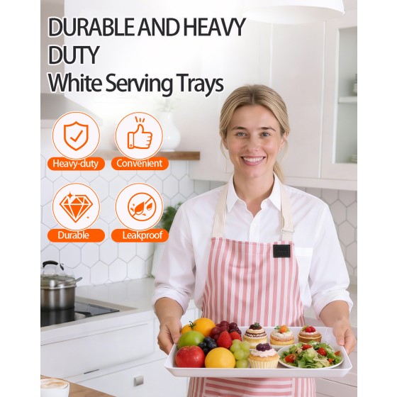 YOUBET 8 Pack Plastic Serving Trays - 10" x 14" White Trays for Serving Food - Super Strong Disposable Platters, Heavy Duty Plastic Trays for BBQ, Picnic, Party, Wedding