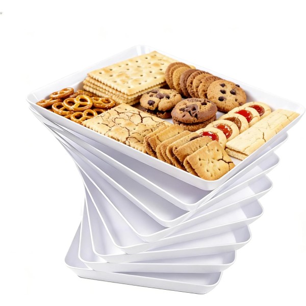 YOUBET 8 Pack Plastic Serving Trays - 10" x 14" White Trays for Serving Food - Super Strong Disposable Platters, Heavy Duty Plastic Trays for BBQ, Picnic, Party, Wedding