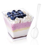 YOUBET 102 PCS Plastic Dessert Cups - 8oz Clear Square Cups - 51 Pack Mini Appetizer Cup with Tasting Spoons for Pudding, Fruit, Yogurt Parfait and Ice Cream