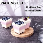 YOUBET 102 PCS Plastic Dessert Cups - 8oz Clear Square Cups - 51 Pack Mini Appetizer Cup with Tasting Spoons for Pudding, Fruit, Yogurt Parfait and Ice Cream