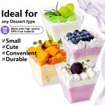 YOUBET 102 PCS Plastic Dessert Cups - 8oz Clear Square Cups - 51 Pack Mini Appetizer Cup with Tasting Spoons for Pudding, Fruit, Yogurt Parfait and Ice Cream