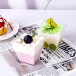 YOUBET 102 PCS Plastic Dessert Cups - 8oz Clear Square Cups - 51 Pack Mini Appetizer Cup with Tasting Spoons for Pudding, Fruit, Yogurt Parfait and Ice Cream