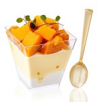 YOUBET 102PCS Clear Plastic Dessert Cups With Gold Plastic Spoons - 8oz Dessert Bowls - 51Disposable Square Plastics Cups & 51Gold Spoons Perfect for Ice Cream, Desserts, Appetizers Weddings Party